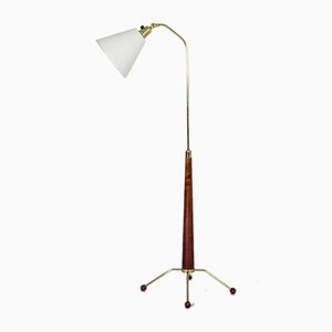 Wood and Brass Floor Lamp from Uppsala Armatur, 1950s-NL-772708