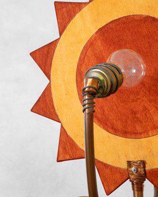 Wood and Brass Floor Lamp with Sun and Moon-Shaped Diffusers in the Style of Cordon Tones, 1980s-FWM-1100912