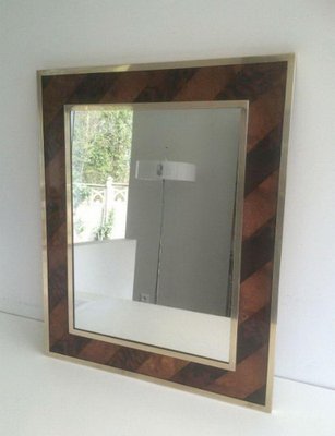 Wood and Brass Marquetry Mirror-BA-1365614