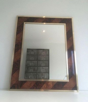 Wood and Brass Marquetry Mirror-BA-1365614