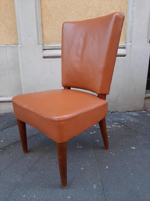 Wood and Brown Leather Dining Chair by Osvaldo Borsani for Atelier Borsani Varedo, 1930s-OHK-860791