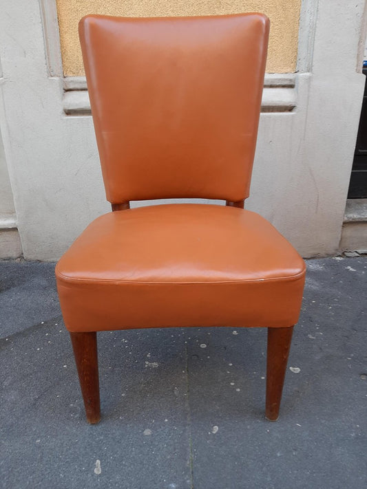 Wood and Brown Leather Dining Chair by Osvaldo Borsani for Atelier Borsani Varedo, 1930s