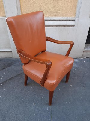 Wood and Brown Leather Lounge Chair by Osvaldo Borsani for Atelier Borsani Varedo, 1930s-OHK-860793