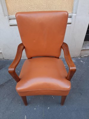 Wood and Brown Leather Lounge Chair by Osvaldo Borsani for Atelier Borsani Varedo, 1930s-OHK-860793