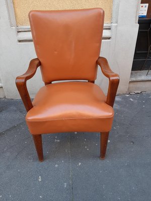 Wood and Brown Leather Lounge Chair by Osvaldo Borsani for Atelier Borsani Varedo, 1930s-OHK-860793