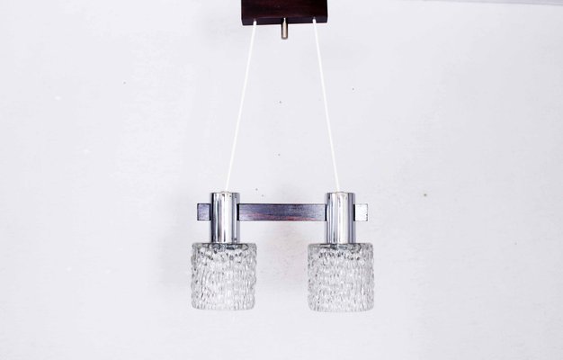 Wood and Chrome Ceiling Lamp, 1970s-BQF-729975