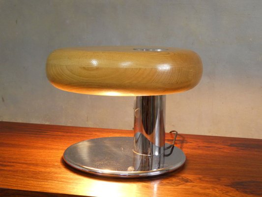 Wood and Chrome Table Lamp, 1970s-QAV-967446