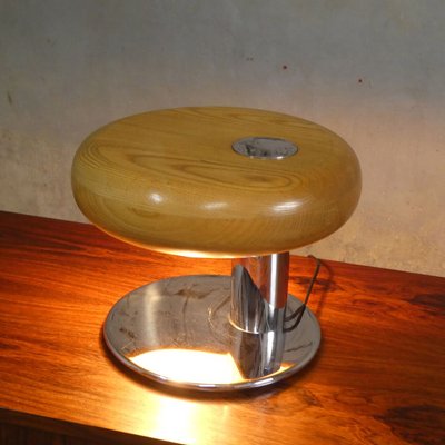 Wood and Chrome Table Lamp, 1970s-QAV-967446