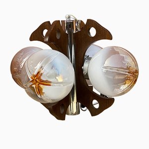 Wood and Chromed Steel Pendant with 4 Lights from Mazzega, Italy, 1960s-PYA-982837