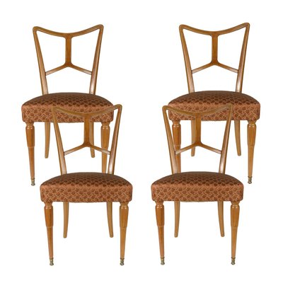 Wood and Fabric Dining Chairs, Italy, 1950s, Set of 4-RAQ-1360586