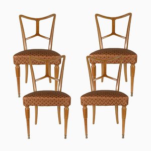 Wood and Fabric Dining Chairs, Italy, 1950s, Set of 4-RAQ-1360586