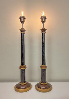 Wood and Faux Leather Table Lamps, 1980s, Set of 2-WZZ-1766021