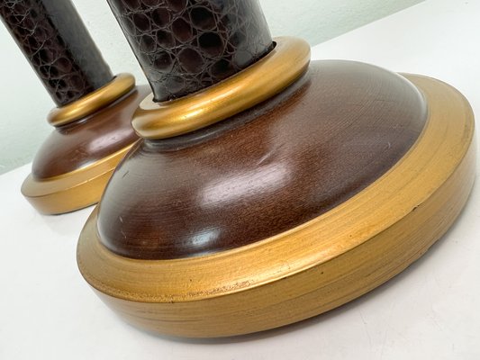 Wood and Faux Leather Table Lamps, 1980s, Set of 2-WZZ-1766021