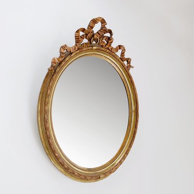 Wood and Gilded Plaster Noeud Damour Oval Mirror-NYF-2024126