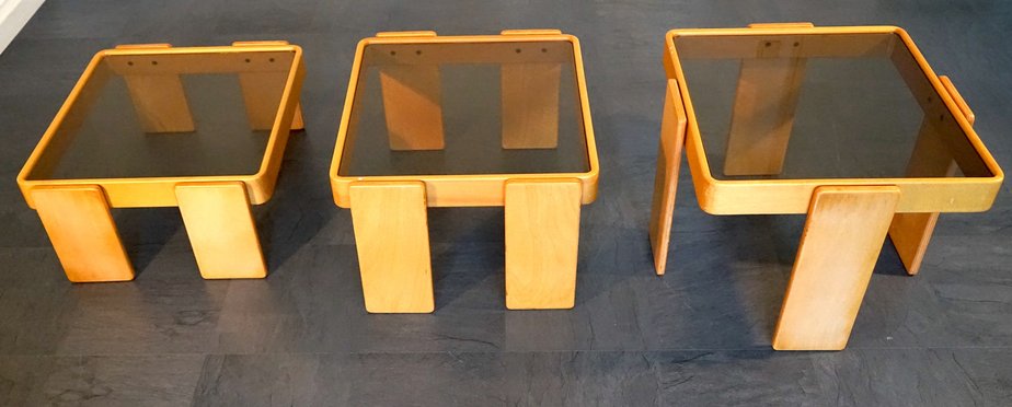 Wood and Glass Coffee Tables by Gianfranco Frattini for Cassina, 1960s, Set of 3-CIP-2035743