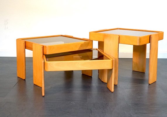 Wood and Glass Coffee Tables by Gianfranco Frattini for Cassina, 1960s, Set of 3-CIP-2035743