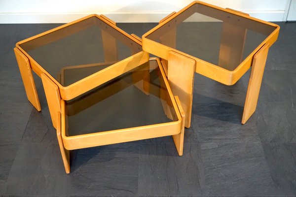 Wood and Glass Coffee Tables by Gianfranco Frattini for Cassina, 1960s, Set of 3-CIP-2035743