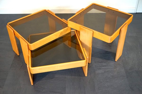 Wood and Glass Coffee Tables by Gianfranco Frattini for Cassina, 1960s, Set of 3-CIP-2035743