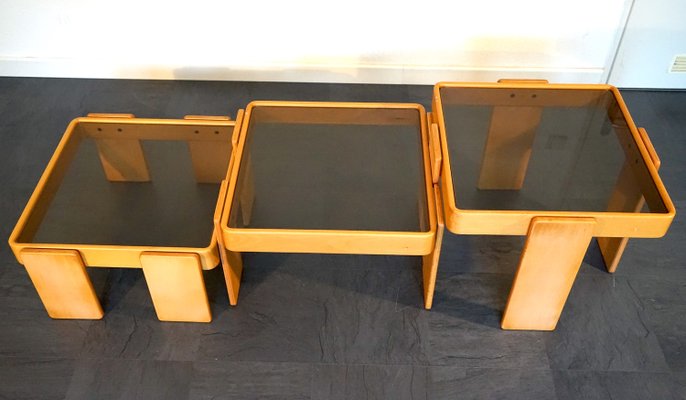 Wood and Glass Coffee Tables by Gianfranco Frattini for Cassina, 1960s, Set of 3-CIP-2035743