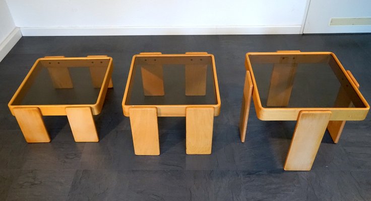 Wood and Glass Coffee Tables by Gianfranco Frattini for Cassina, 1960s, Set of 3-CIP-2035743