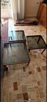 Wood and Glass Nesting Coffee Tables from Poltronova, Set of 3-EBQ-1786289