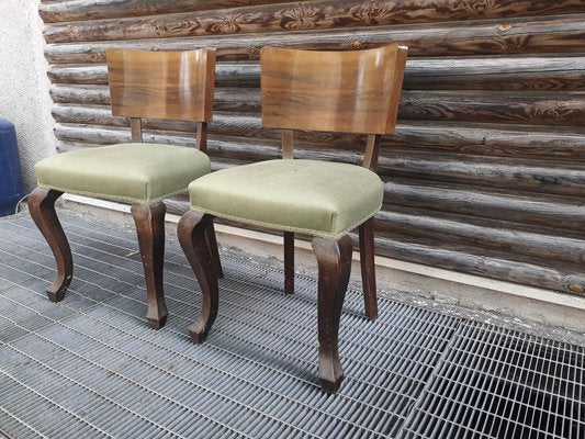 Wood and Green Fabric Amchairs, 1940, Set of 2-RAQ-1389089