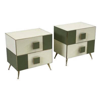 Wood and Green Glass Bedside Tables, 1990s, Set of 2-BEW-1788411