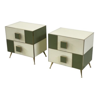 Wood and Green Glass Bedside Tables, 1990s, Set of 2-BEW-1788411