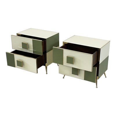 Wood and Green Glass Bedside Tables, 1990s, Set of 2-BEW-1788411