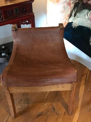 Wood and Leather Stool, Netherlands, 1930s-DVX-1186348