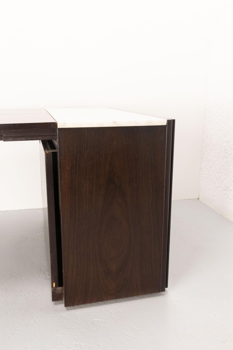 Wood and Marble Cabinet or Commode Removable into Dining Table, France, 1980s