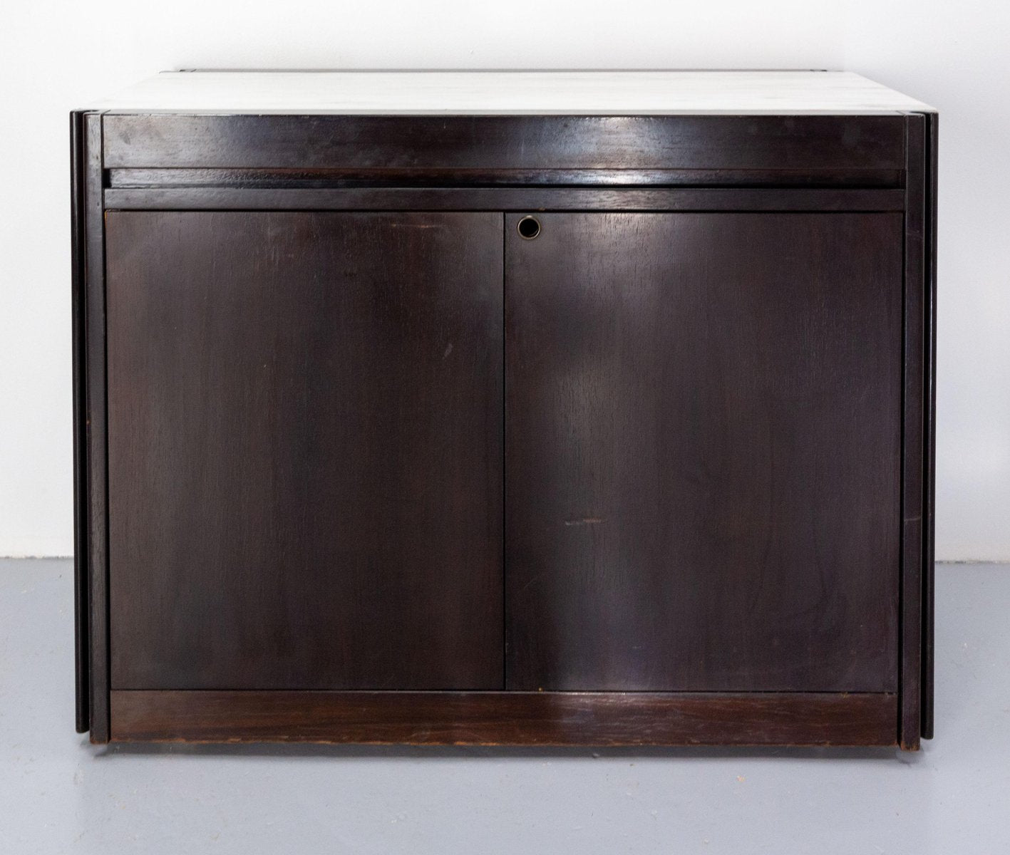 Wood and Marble Cabinet or Commode Removable into Dining Table, France, 1980s