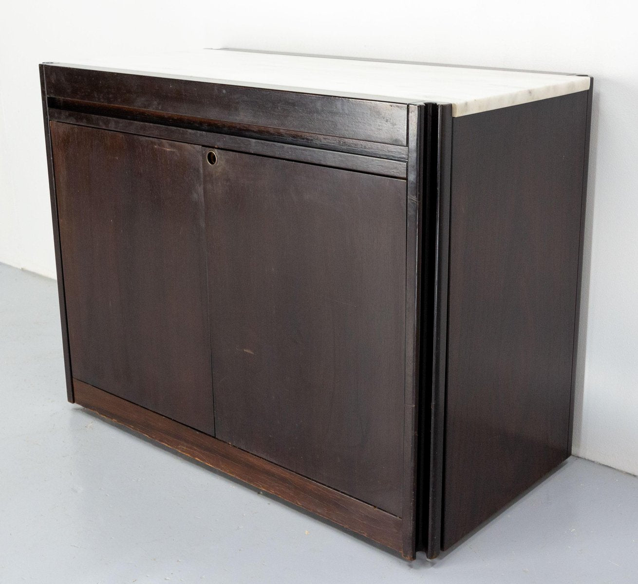 Wood and Marble Cabinet or Commode Removable into Dining Table, France, 1980s