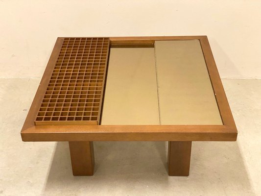 Wood and Mirror Coffee Table, 1980s-NPC-1180547