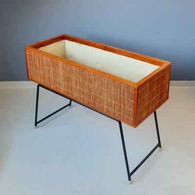 Wood and Rattan Planter, 1960s-SJU-1816598