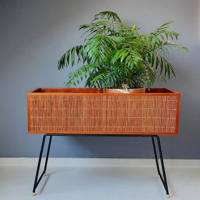 Wood and Rattan Planter, 1960s-SJU-1816598