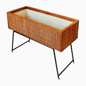 Wood and Rattan Planter, 1960s-SJU-1816598