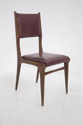 Wood and Red Leather Chairs attributed to Carlo De Carli, 1950s, Set of 6-RCE-1399052