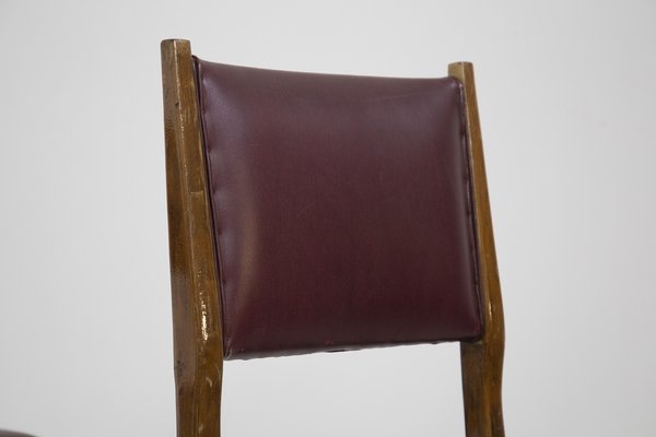 Wood and Red Leather Chairs attributed to Carlo De Carli, 1950s, Set of 6-RCE-1399052