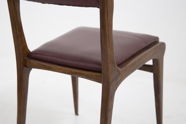 Wood and Red Leather Chairs attributed to Carlo De Carli, 1950s, Set of 6-RCE-1399052