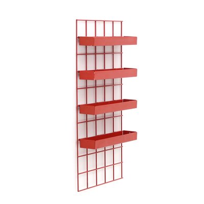 Wood and Red Portarobe Bookcase by Piero Polato for Robots, 1970s-EZ-1263590