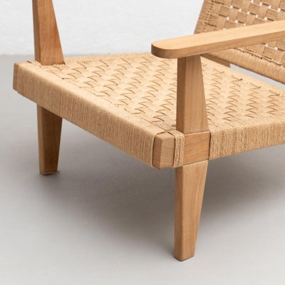 Wood and Rope Easy Armchair After Clara Porset-WM-1192917