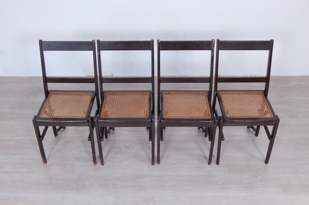 Wood and Vienna Straw Folding Chairs from Fratelli Zari, 1950s, Set of 4-XSG-685107