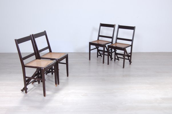 Wood and Vienna Straw Folding Chairs from Fratelli Zari, 1950s, Set of 4-XSG-685107