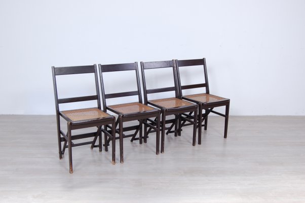 Wood and Vienna Straw Folding Chairs from Fratelli Zari, 1950s, Set of 4-XSG-685107