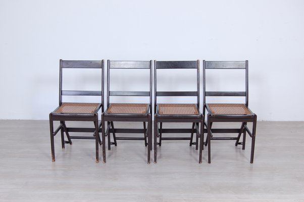 Wood and Vienna Straw Folding Chairs from Fratelli Zari, 1950s, Set of 4-XSG-685107