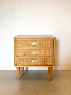 Wood and Wicker Bedside Chest of Drawers, 1970s-NPC-1279659