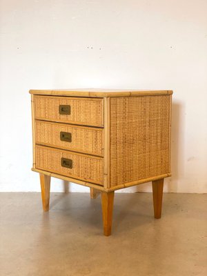 Wood and Wicker Bedside Chest of Drawers, 1970s-NPC-1279659