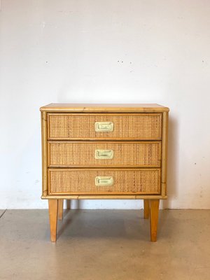 Wood and Wicker Bedside Chest of Drawers, 1970s-NPC-1279659