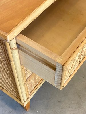 Wood and Wicker Bedside Chest of Drawers, 1970s-NPC-1279659